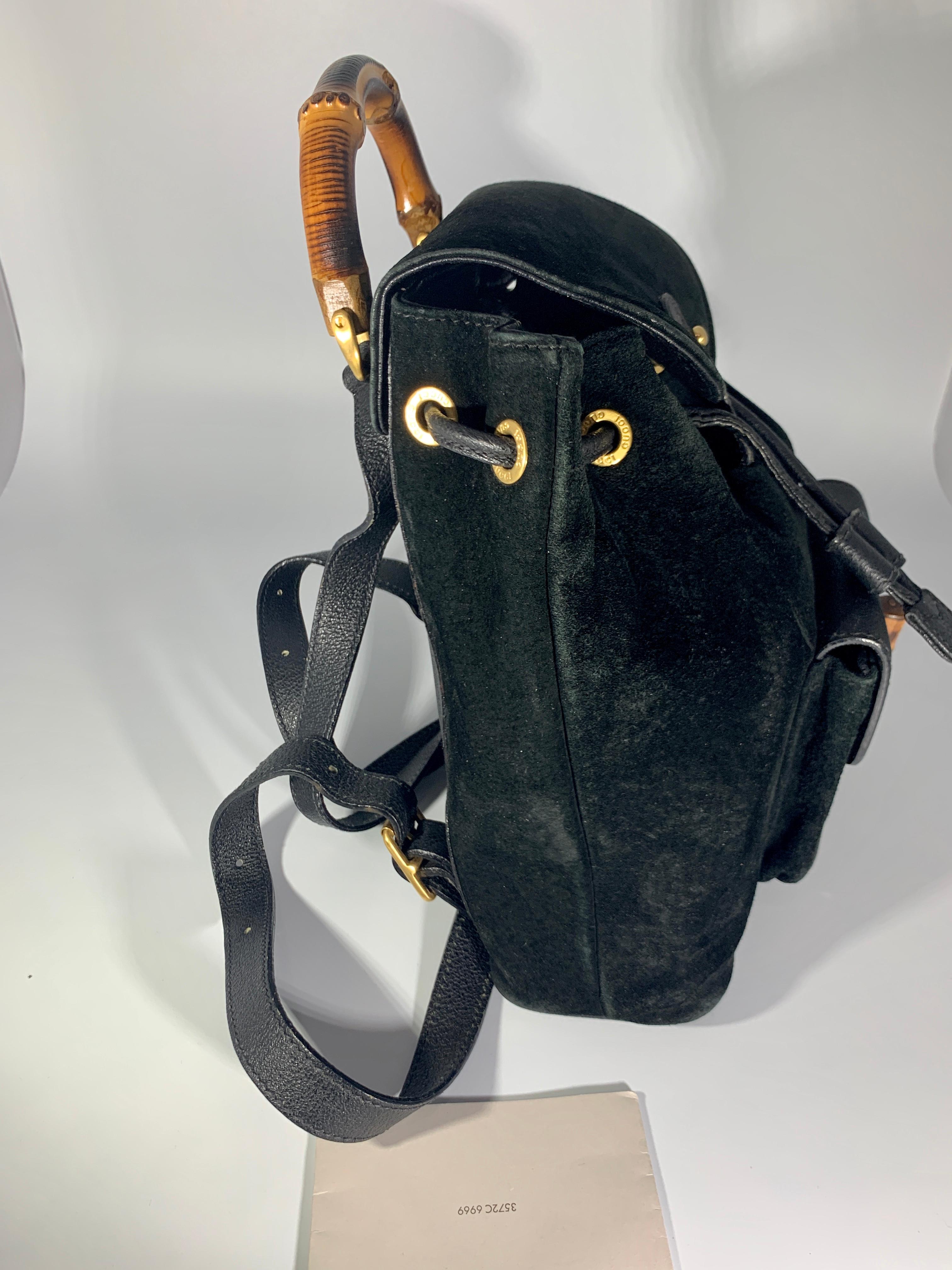 Gucci Vintage Black Suede/Leather  Bamboo Mini Backpack With Drawstring  2