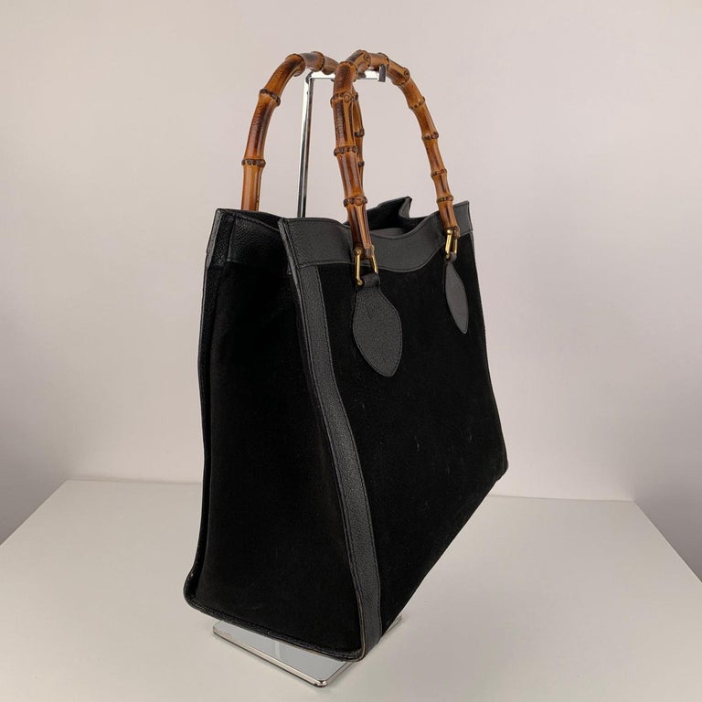 Authentic Gucci Vintage Black Suede Leather Princess Diana Maxi XL Tote Bag