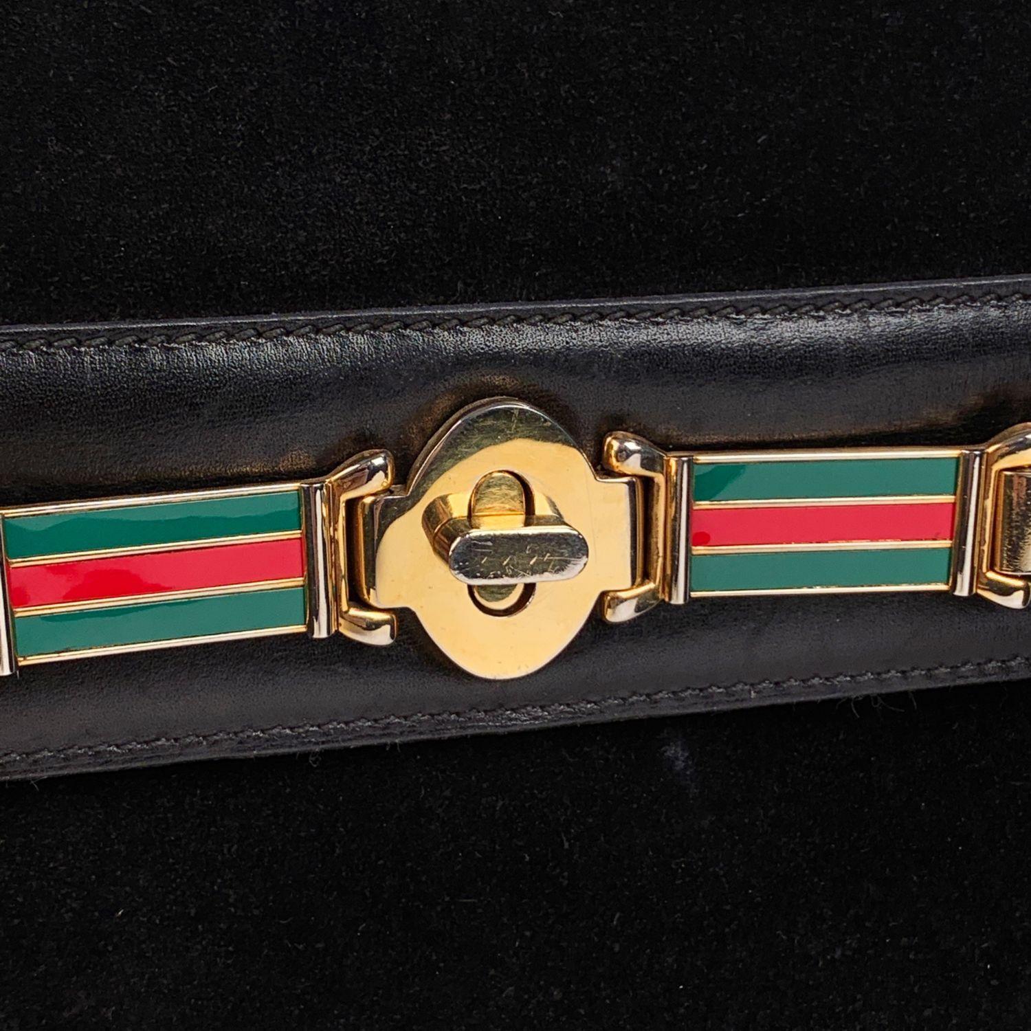 Gucci Vintage Black Suede Satchel Bag Handbag with Enamel Stripes 1