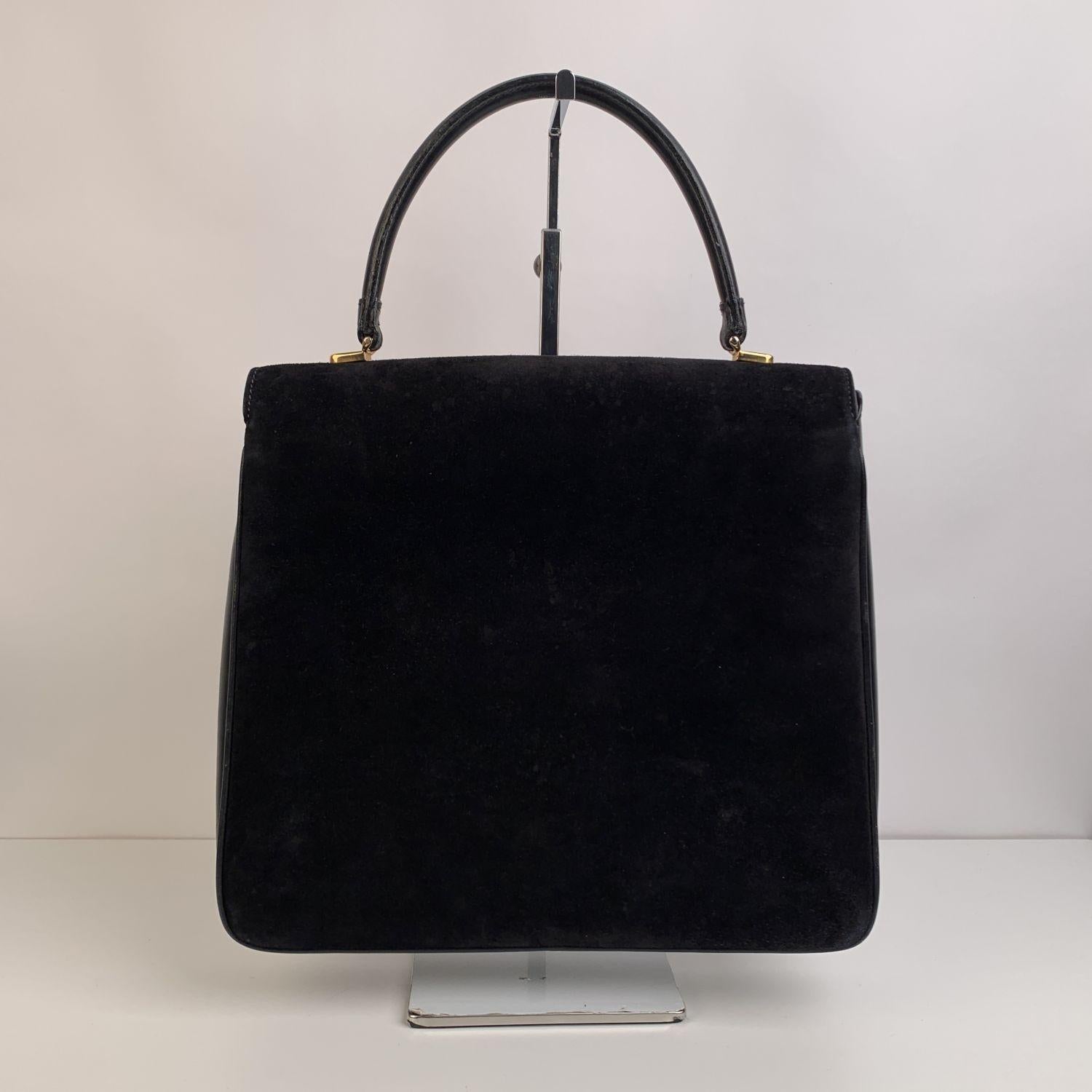 Gucci Vintage Black Suede Satchel Bag Handbag with Enamel Stripes 3