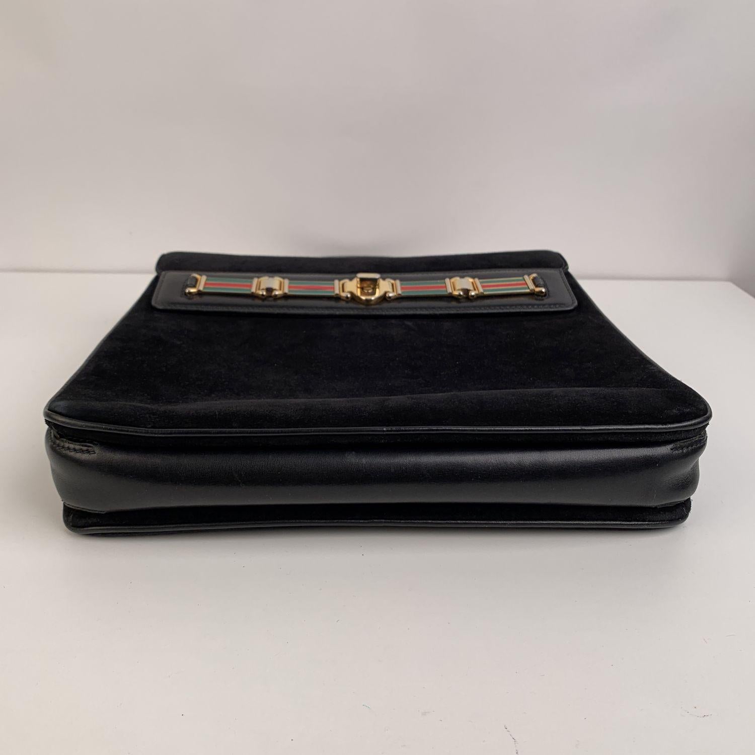 Gucci Vintage Black Suede Satchel Bag Handbag with Enamel Stripes 4