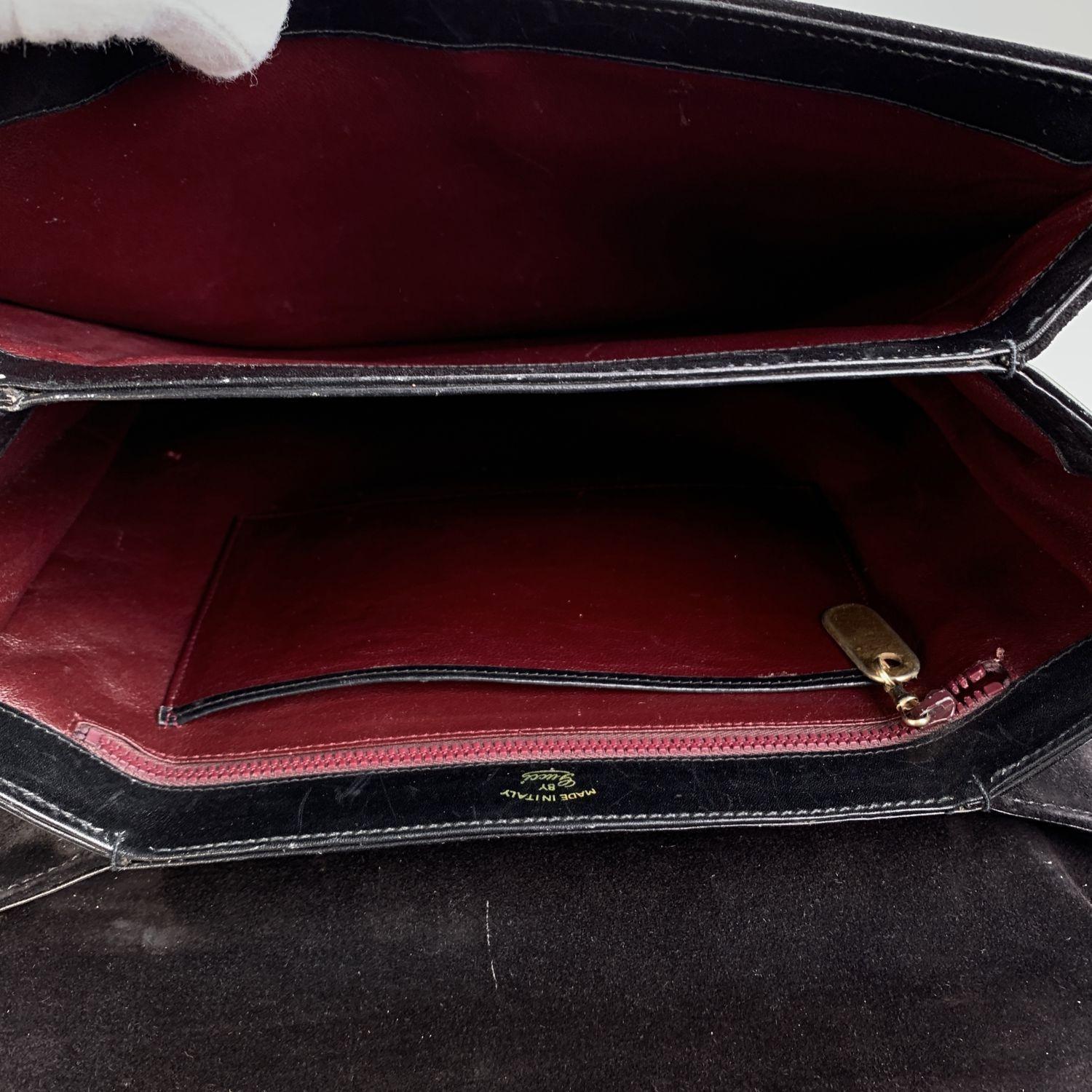 Gucci Vintage Black Suede Satchel Bag Handbag with Enamel Stripes 5