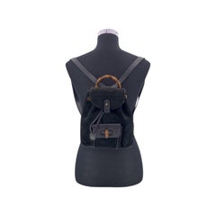 Gucci Vintage Black Suede Small Bamboo Backpack Shoulder Bag