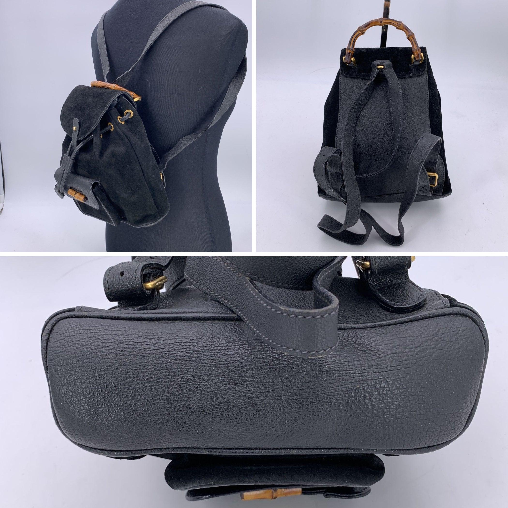 Gucci Vintage Black Suede Small Bamboo Backpack Umhängetasche (Schwarz) im Angebot