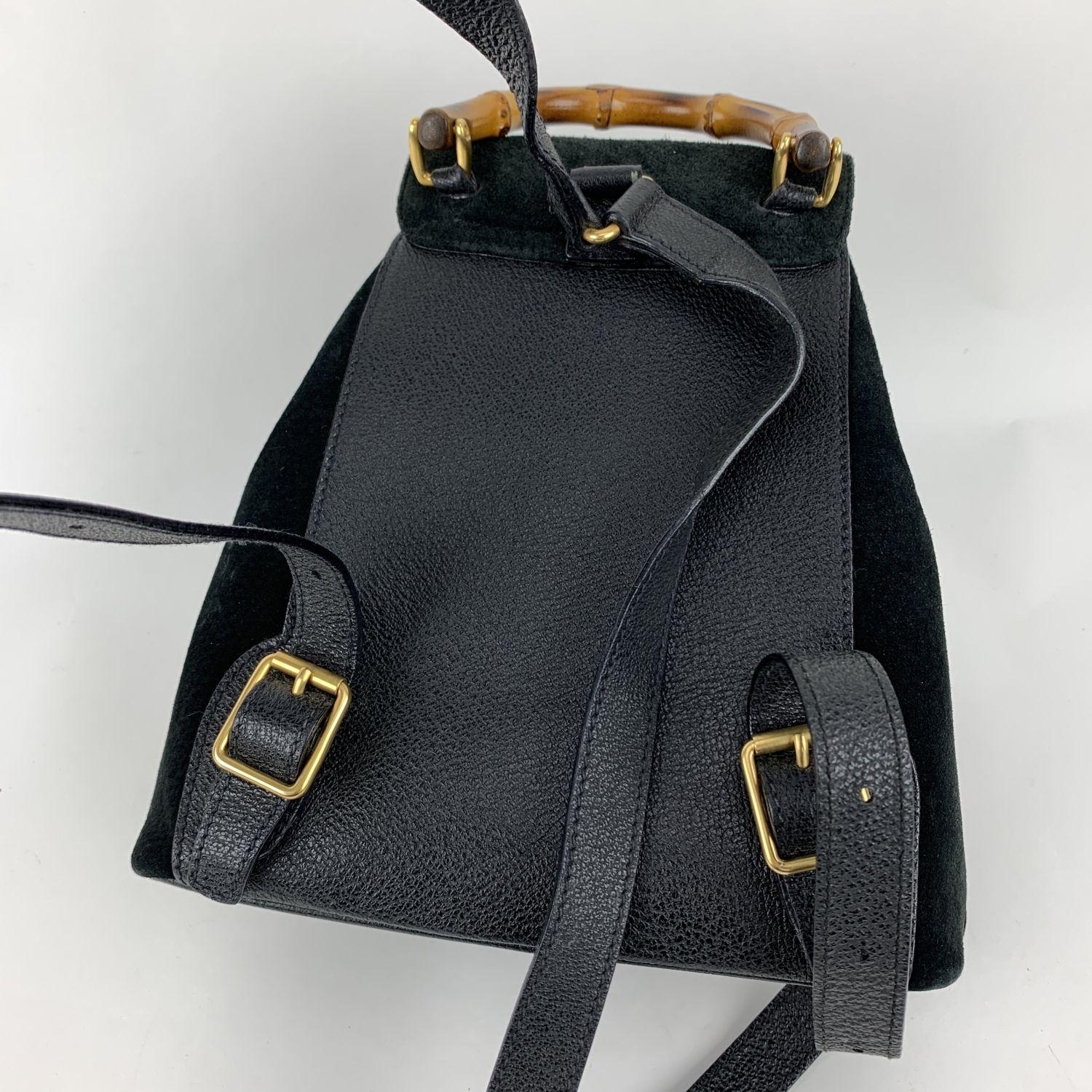 Women's Gucci Vintage Black Suede Small Bamboo Backpack Shoulder Bag