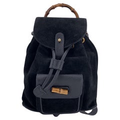 Gucci Vintage Black Suede Small Bamboo Backpack Shoulder Bag