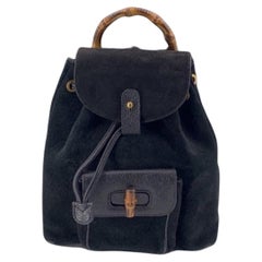 Gucci Vintage Black Suede Small Bamboo Backpack Shoulder Bag