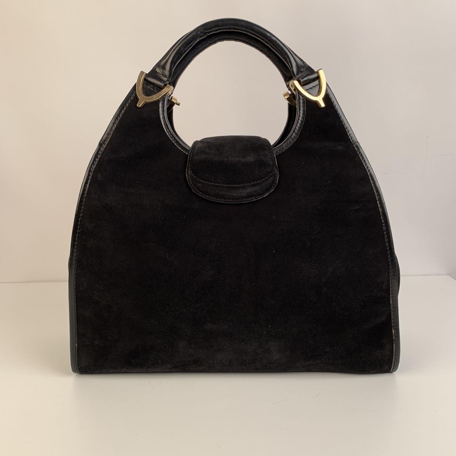 Gucci Vintage Black Suede Stirrup Hobo Bag Handbag In Good Condition In Rome, Rome