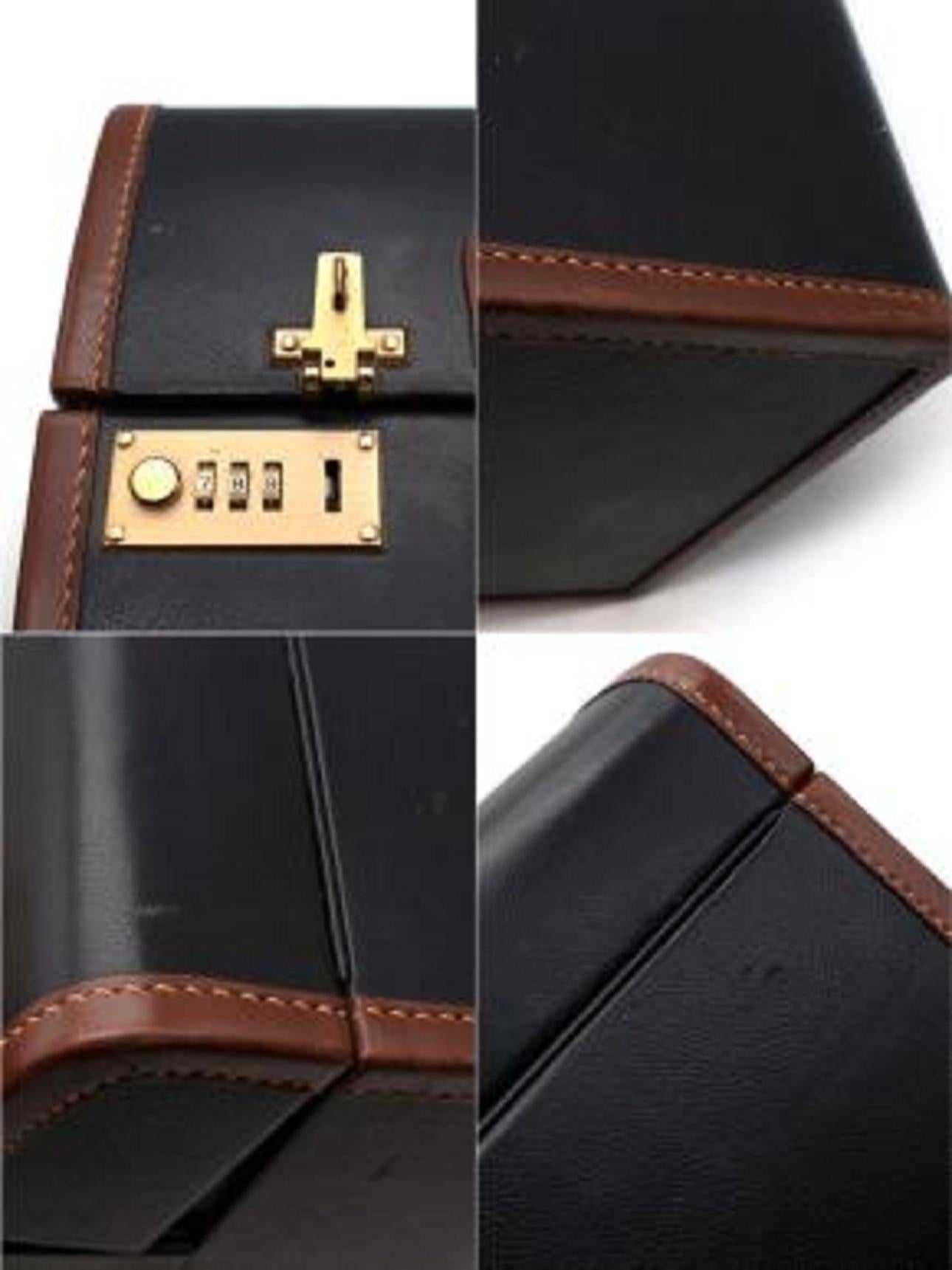 Gucci Vintage Black & Tan Leather Vanity Box For Sale 2