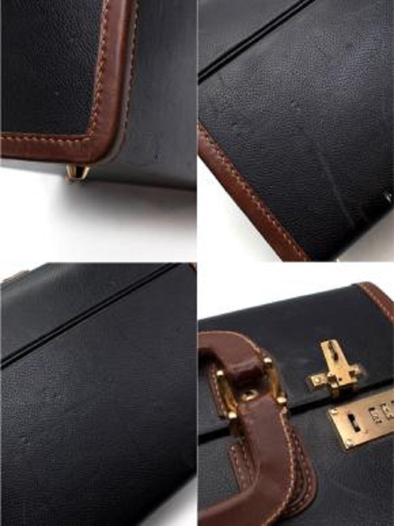 Gucci Vintage Black & Tan Leather Vanity Box For Sale 4