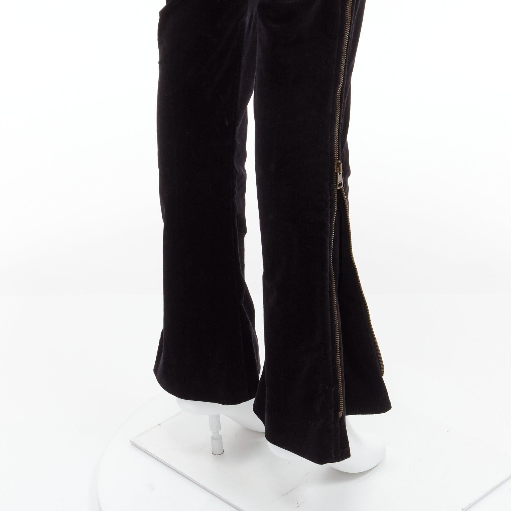 Black GUCCI Vintage black velour GG interlock logo side pocket zip flare pants XS For Sale