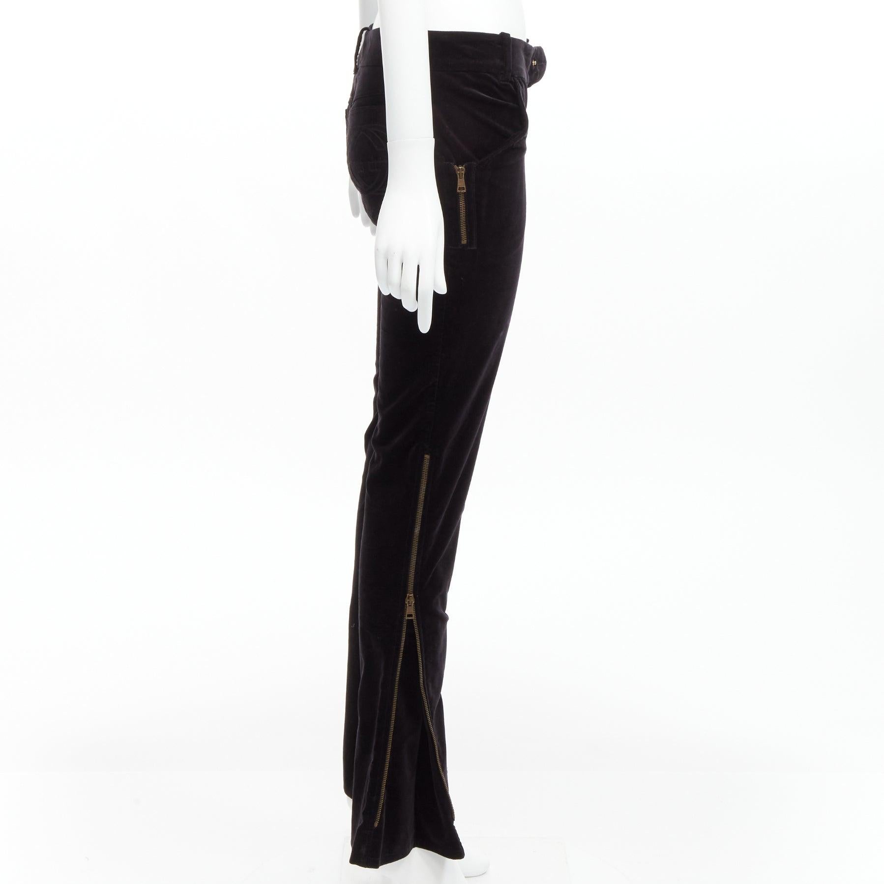 GUCCI Vintage black velour GG interlock logo side pocket zip flare pants XS In Good Condition For Sale In Hong Kong, NT