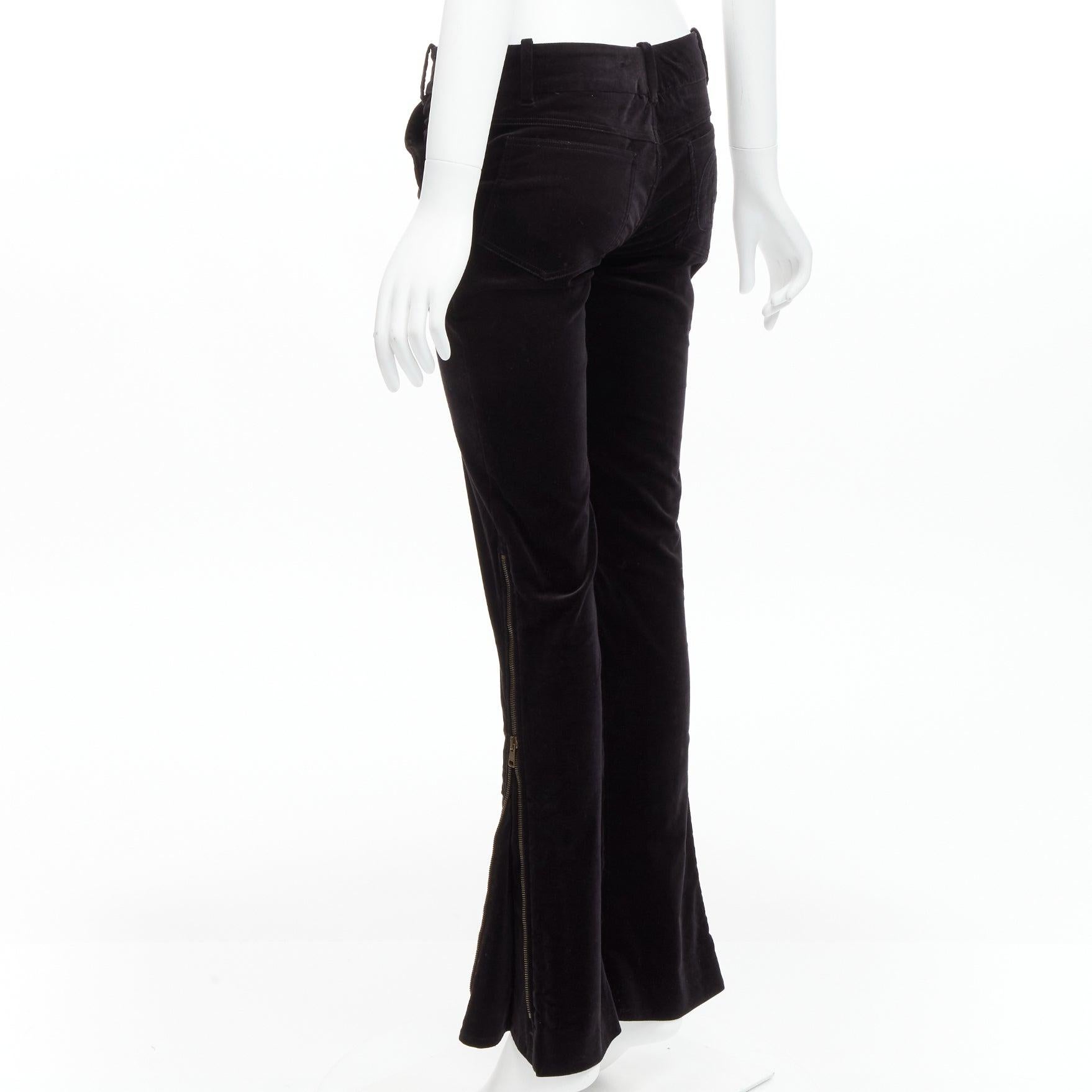 GUCCI Vintage black velour GG interlock logo side pocket zip flare pants XS For Sale 1