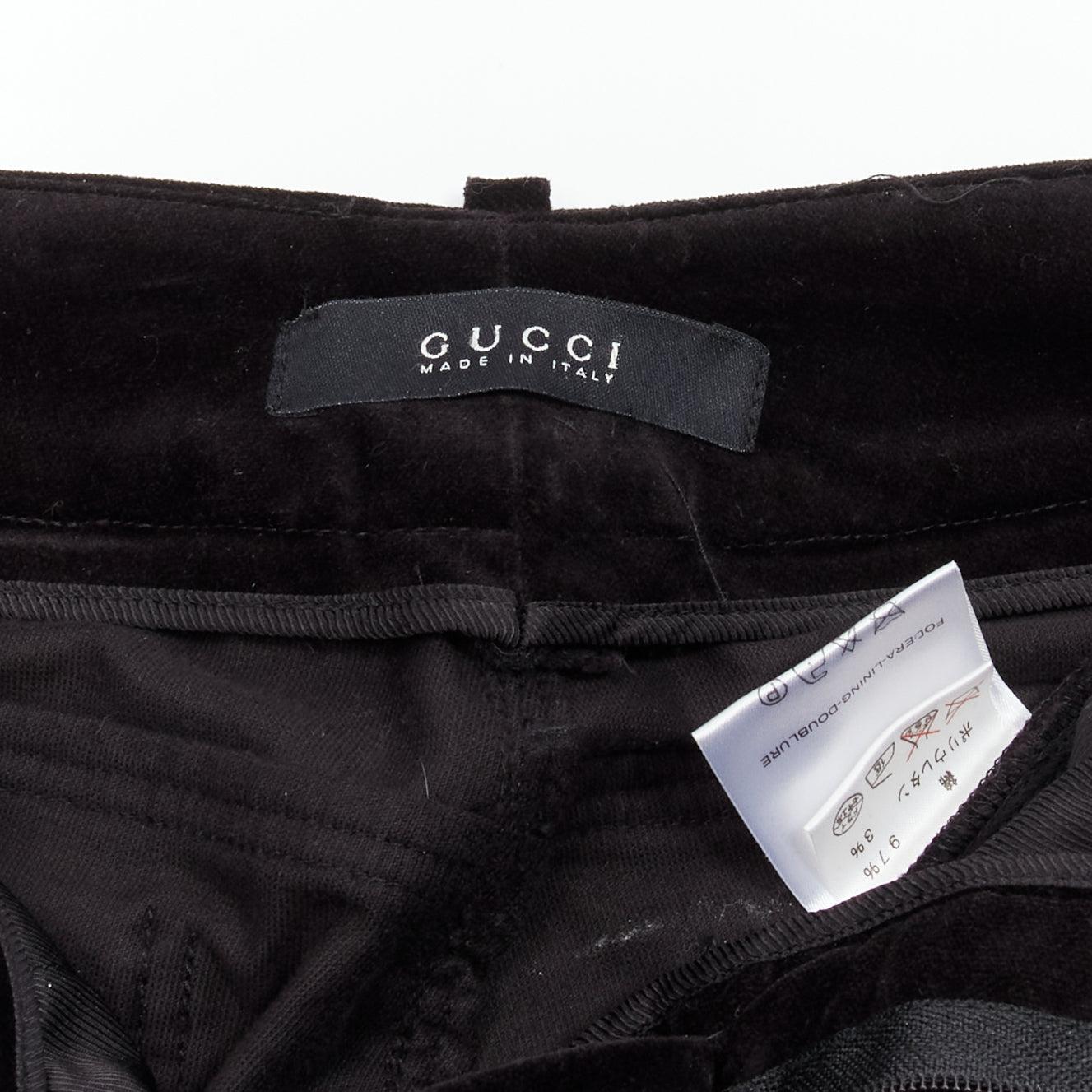 GUCCI Vintage black velour GG interlock logo side pocket zip flare pants XS For Sale 4