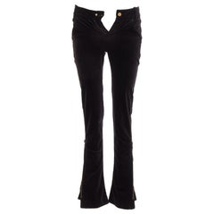 GUCCI Vintage negro terciopelo GG logo interlock bolsillo lateral cremallera pantalones acampanados XS