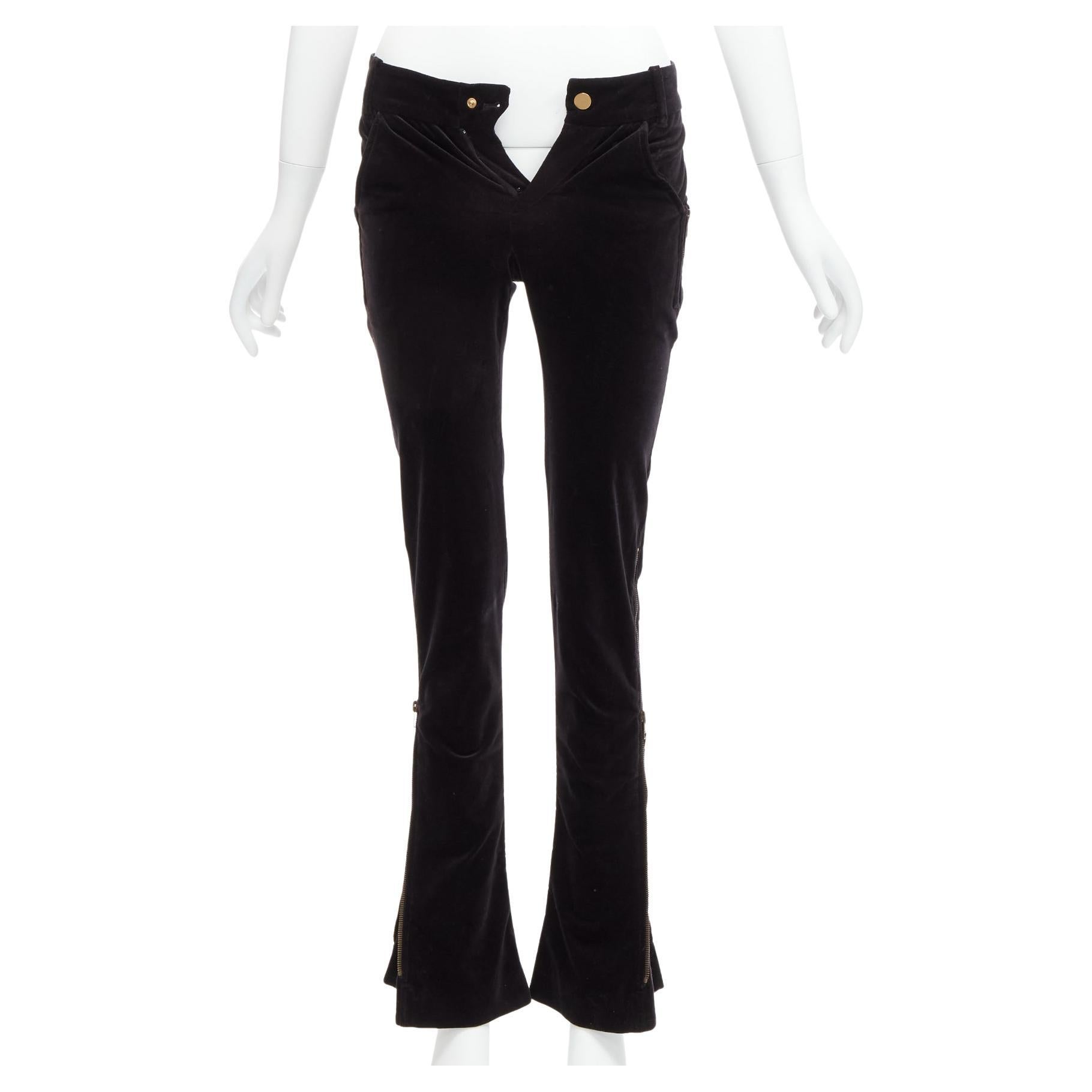 GUCCI Vintage black velour GG interlock logo side pocket zip flare pants XS