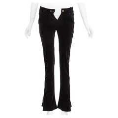 GUCCI Pantaloni vintage in velluto nero con logo GG interlock, tasche laterali con zip XS