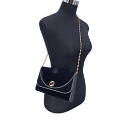 Gucci Vintage Black Velvet Evening Bag with Chain Strap