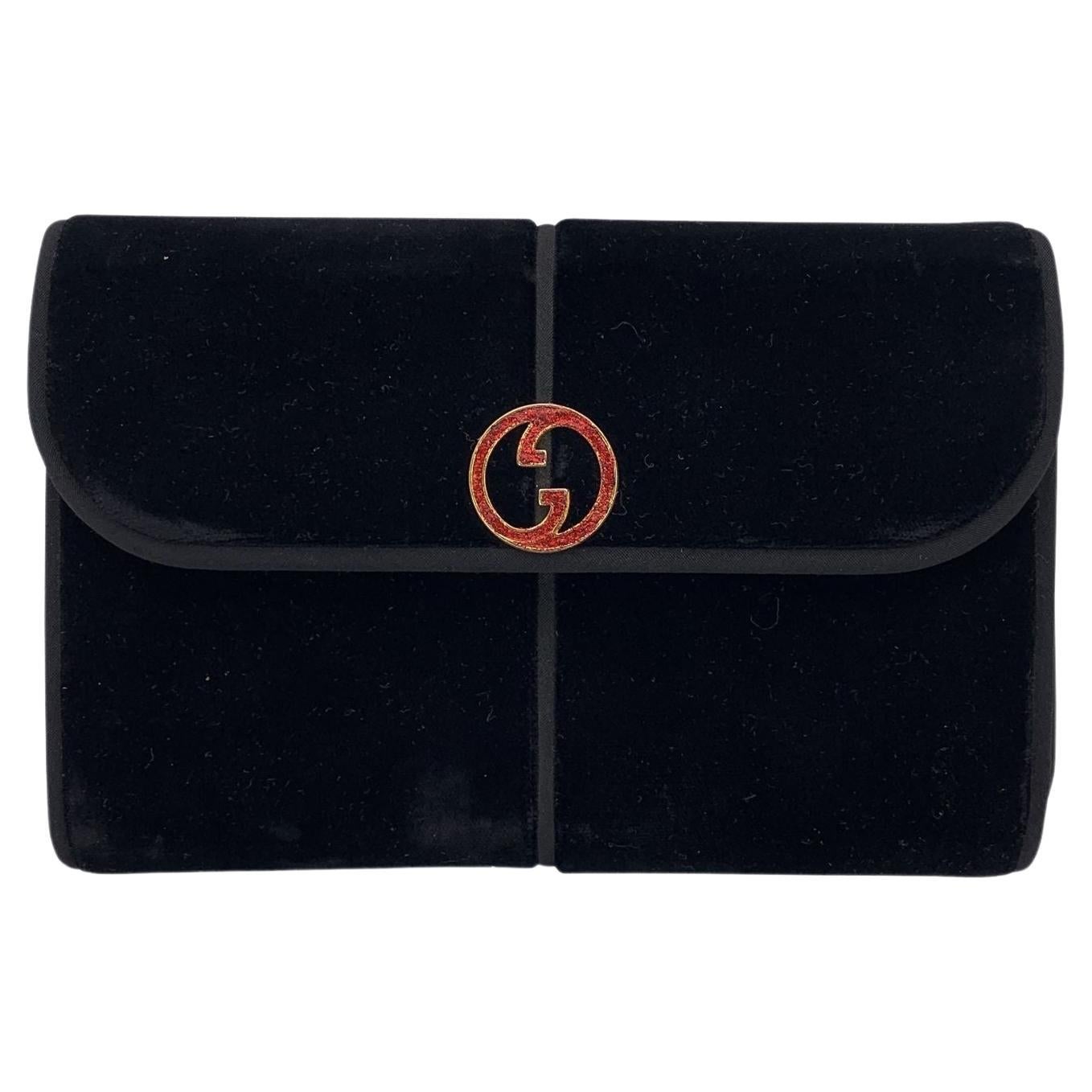 Gucci Vintage Borsa da sera in velluto nero con logo GG Clutch