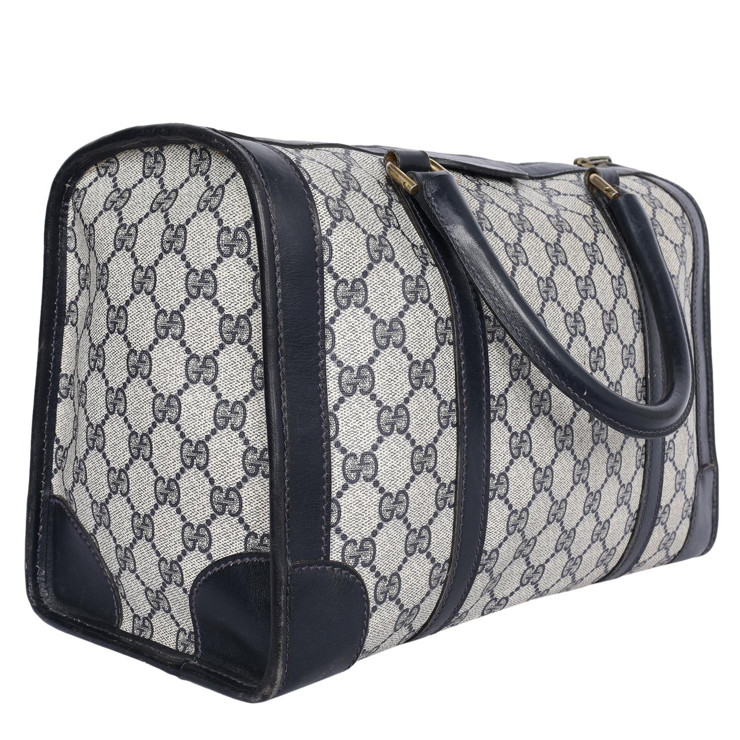 Gucci Vintage Blue Boston Travel Satchel Top Handle Bag For Sale 3