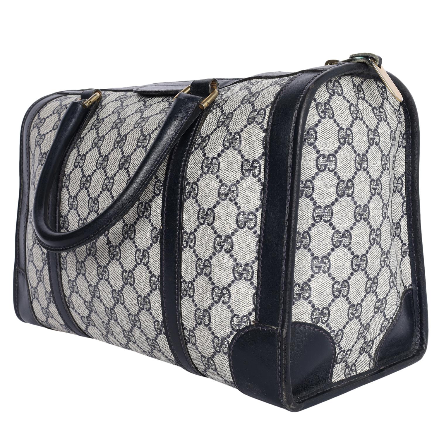 Gucci Vintage Blue Boston Travel Satchel Top Handle Bag For Sale 4