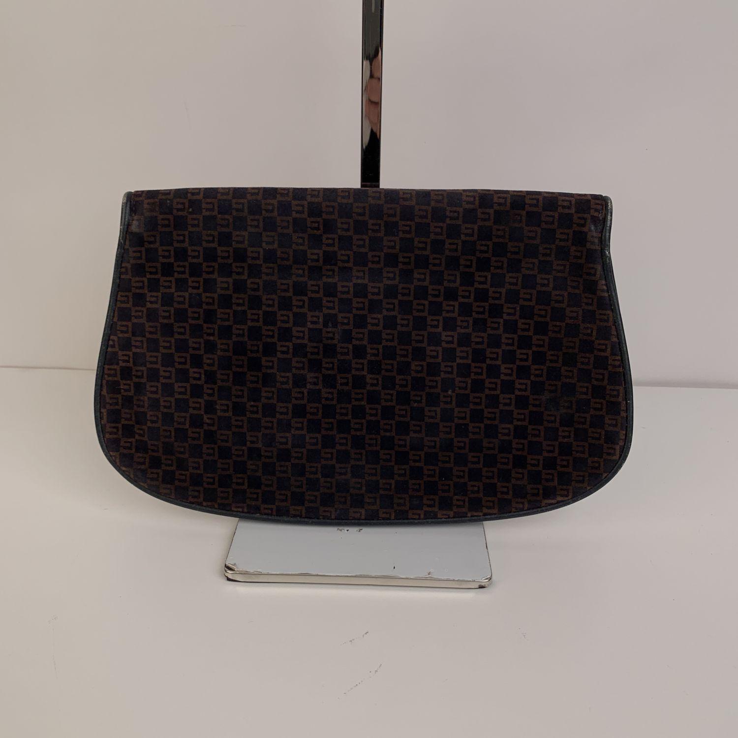 Black Gucci Vintage Blue Brown GG Monogram Suede Blondie Clutch Bag