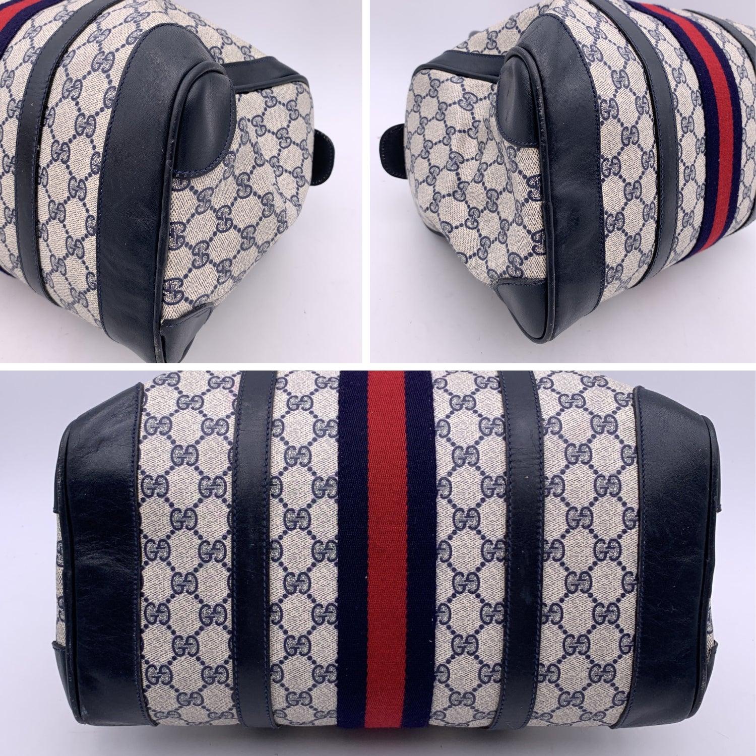 Women's Gucci Vintage Blue Canvas and Leather Monogram Web Boston Bag