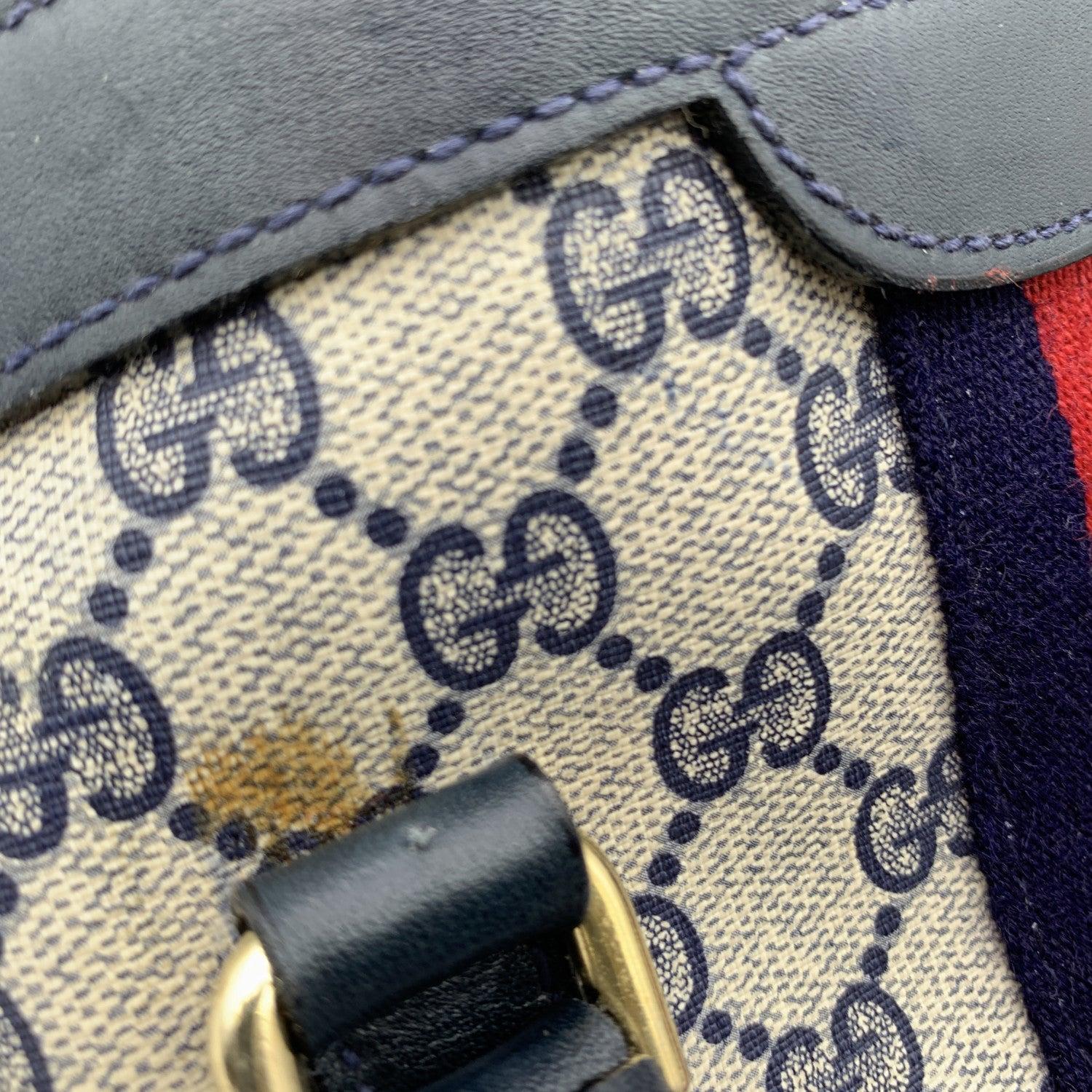 Gucci Vintage Blue Canvas and Leather Monogram Web Boston Bag 1