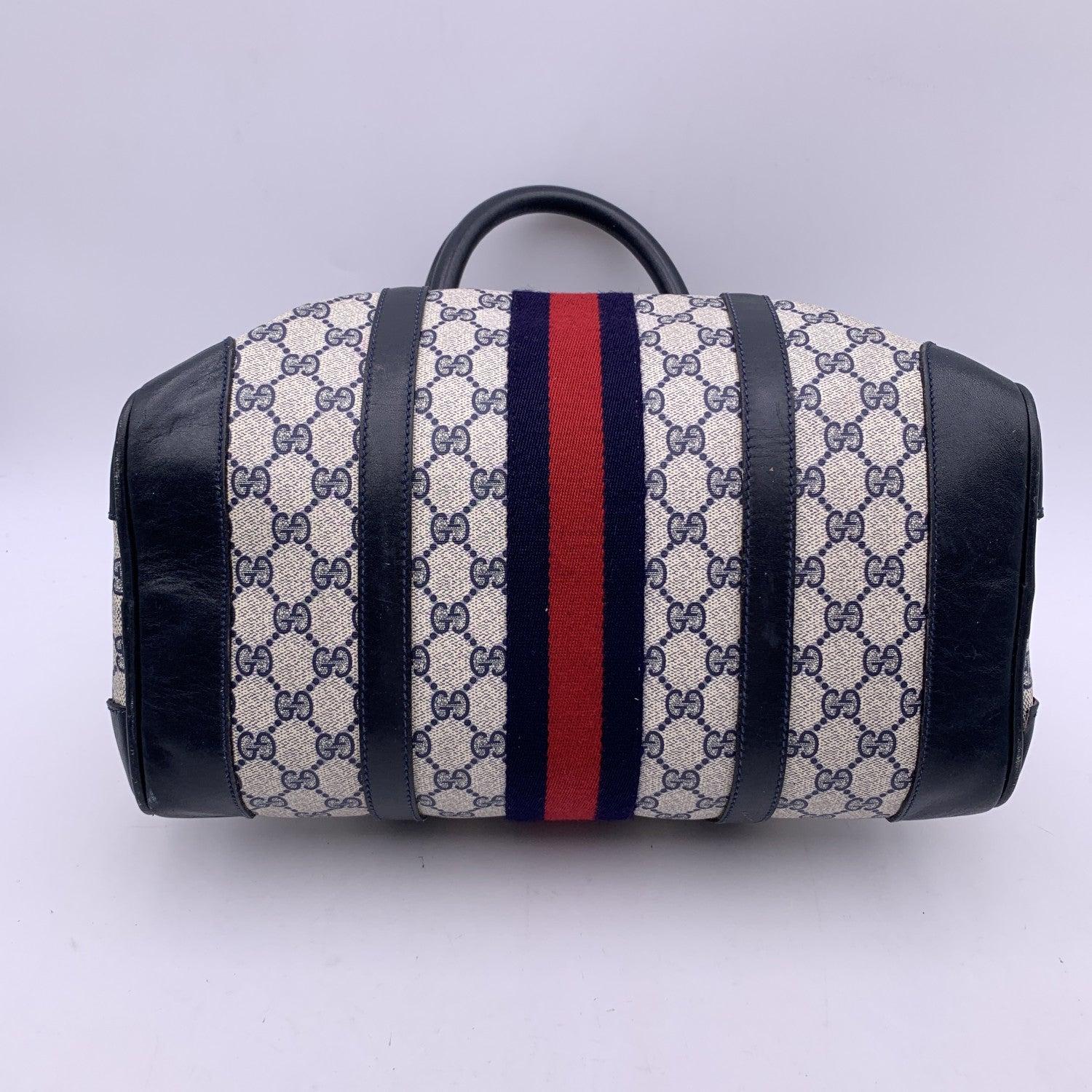 Gucci Vintage Blue Canvas and Leather Monogram Web Boston Bag 3