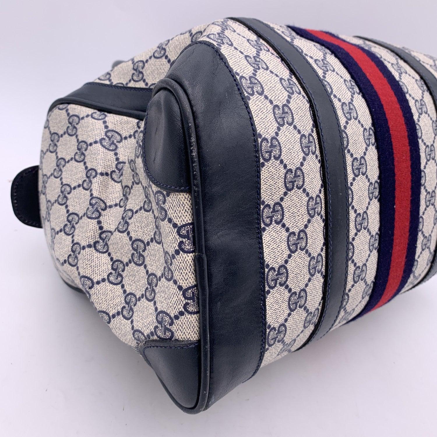 Gucci Vintage Blue Canvas and Leather Monogram Web Boston Bag 4