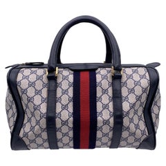 Gucci Retro Blue Canvas and Leather Monogram Web Boston Bag
