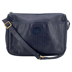 Gucci Vintage Blue Embossed Logo Messenger Crossbody Bag