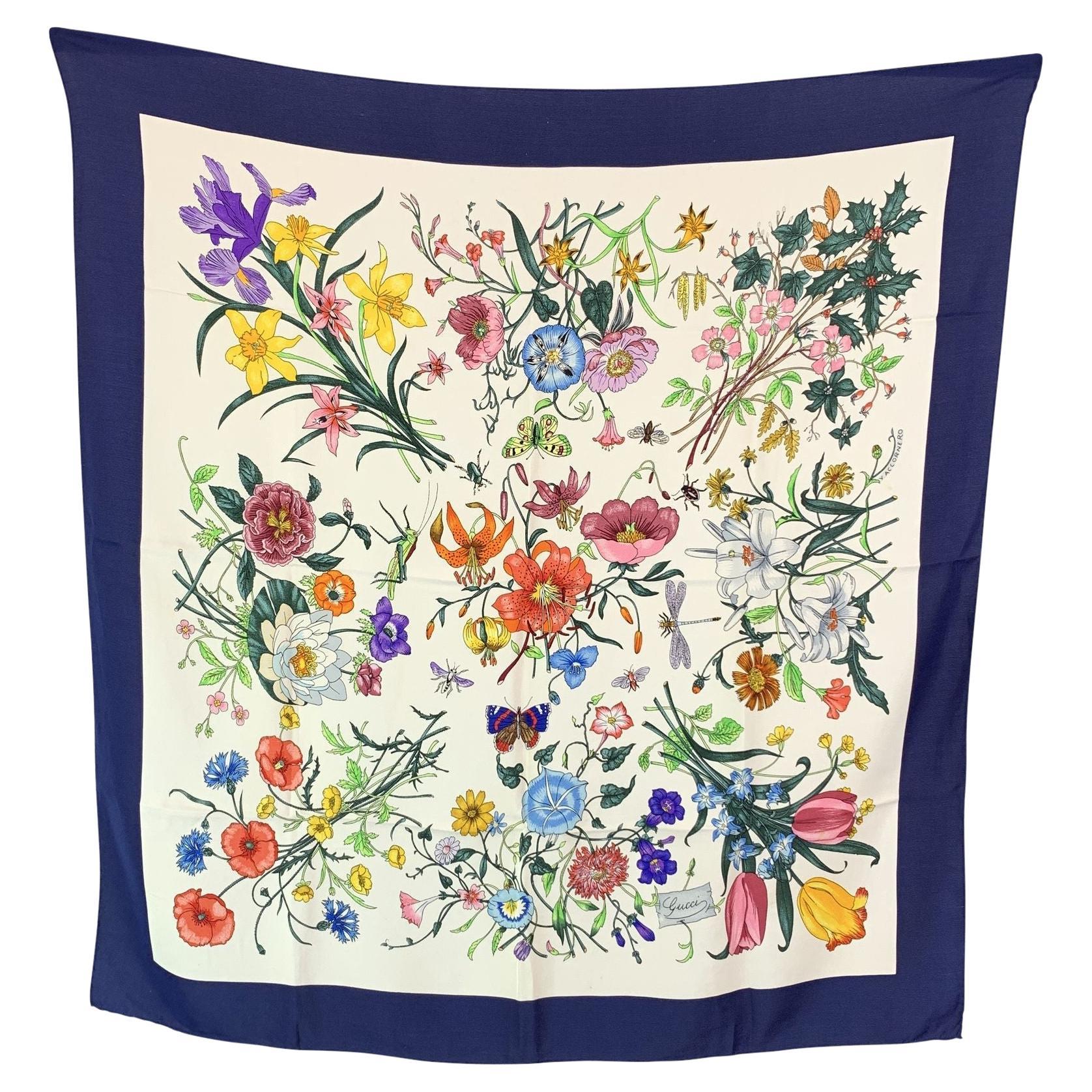Gucci Vintage By Floral Silk Scarf Flora 1966 Accornero