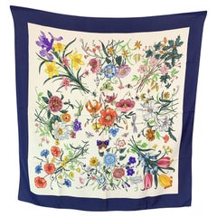 Gucci Vintage Blue Floral Silk Scarf Flora 1966 Accornero