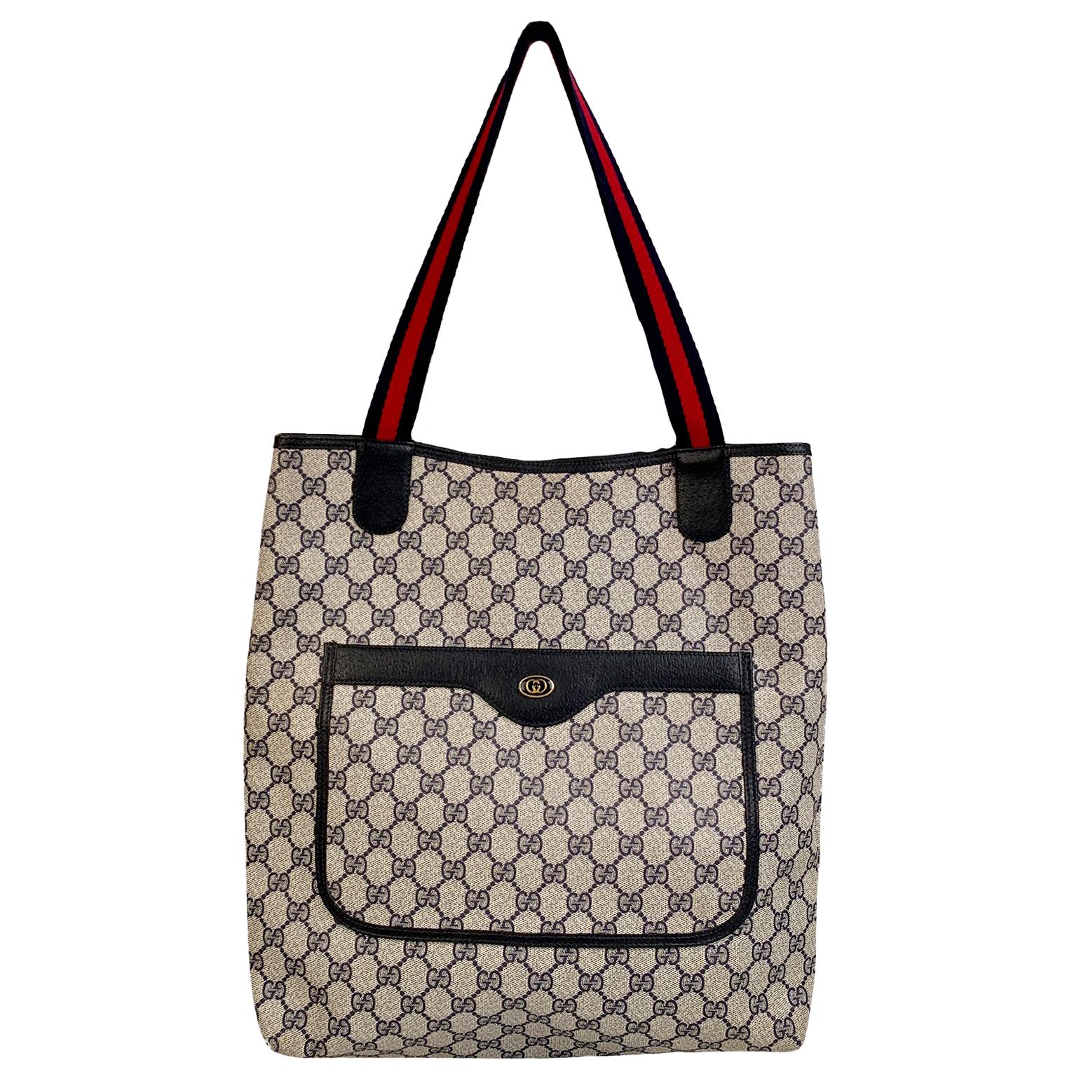 Gucci Vintage Blue GG Monogram Canvas Shopping Bag Tote For Sale 