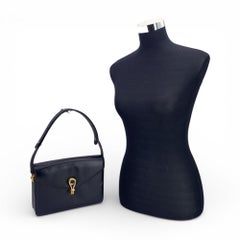 Gucci Vintage Blue Leather Box Shoulder Bag with Lapis Closure