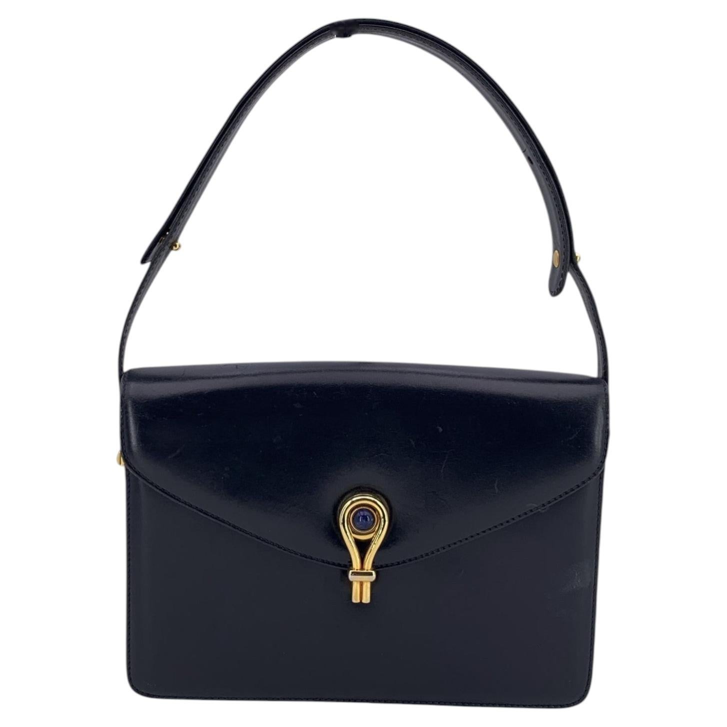 1970s Vintage GUCCI Micro GG Jacquard Leather Shoulder Bag Navy