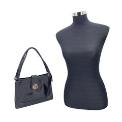 Gucci Vintage Blue Leather Enameled GG Logo Tote Shoulder Bag