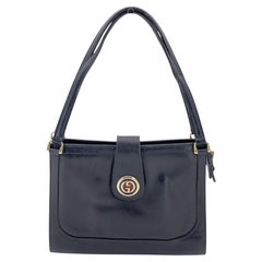 Gucci Vintage Blue Leather Enameled GG Logo Tote Shoulder Bag