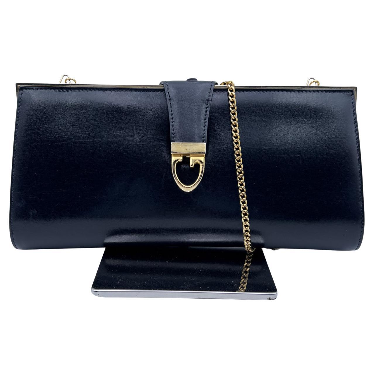 Gucci Vintage Blue Leather Evening Bag Clutch Handbag For Sale at 1stDibs