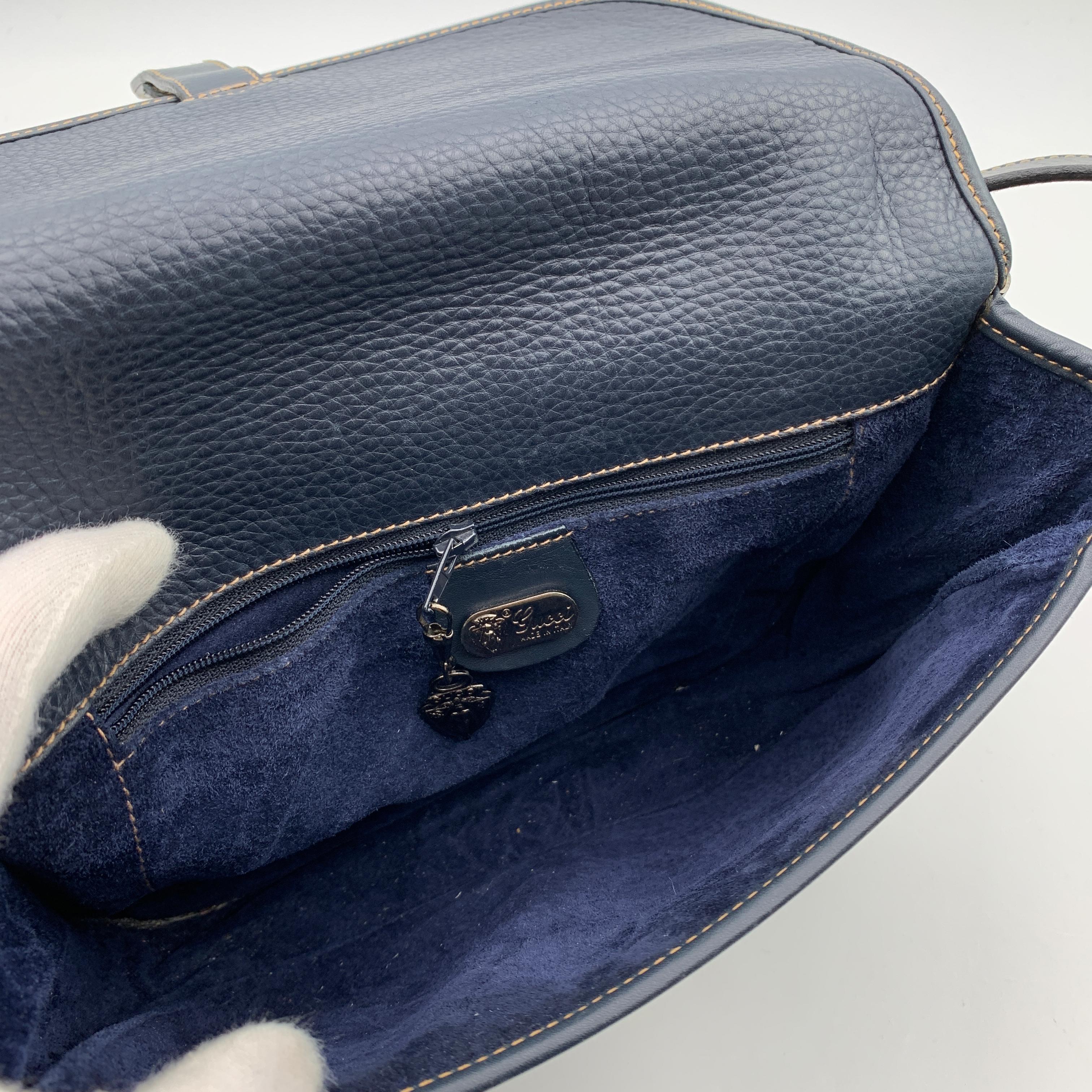 Women's Gucci Vintage Blue Leather Flap Crossbody Messenger Bag