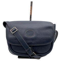 Gucci Vintage Blue Leather Flap Crossbody Messenger Bag