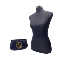 Gucci Vintage Blue Leather GG Blondie Clutch Bag Handbag