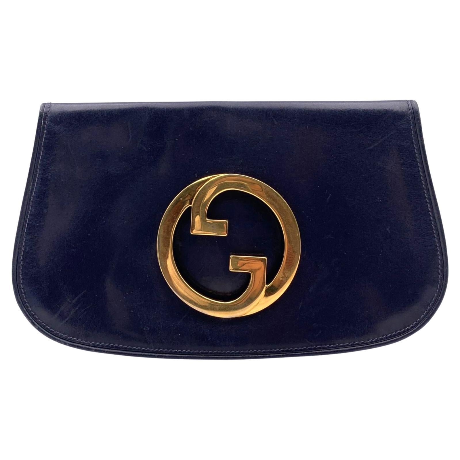Gucci Vintage Blue Leather GG Blondie Clutch Bag Handbag For Sale