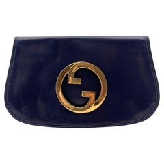 Gucci Vintage Blue Leather GG Blondie Clutch Bag Handbag