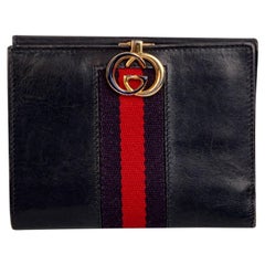 Gucci Used Blue Leather Medium Compact Wallet with Stripes