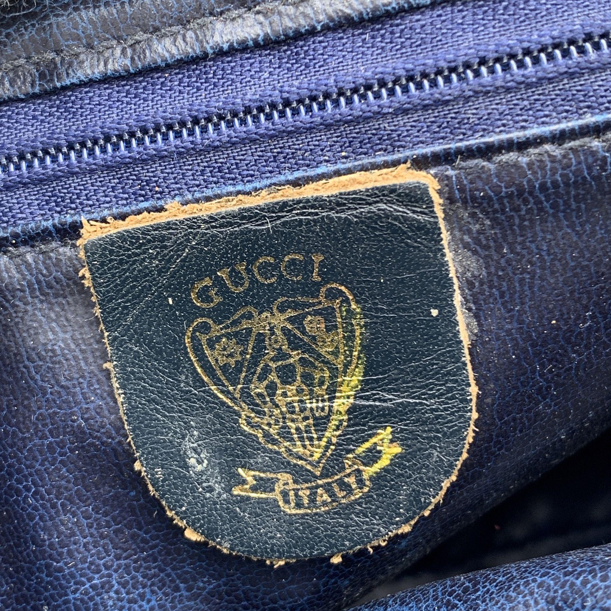 Gucci Vintage Blue Leather Messenger Crossbody Bag with Stripes 4