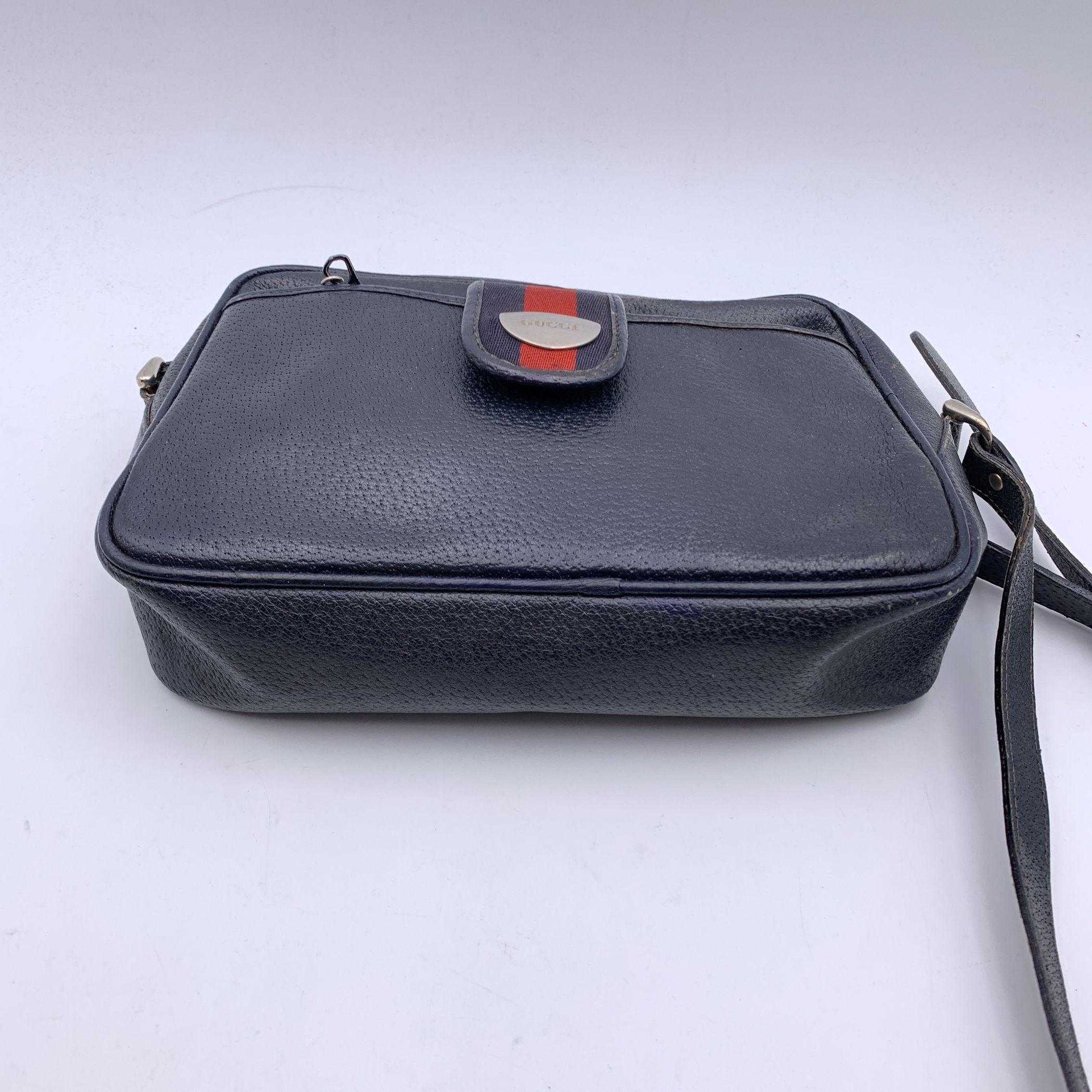 Women's Gucci Vintage Blue Leather Web Messenger Crossbody Bag