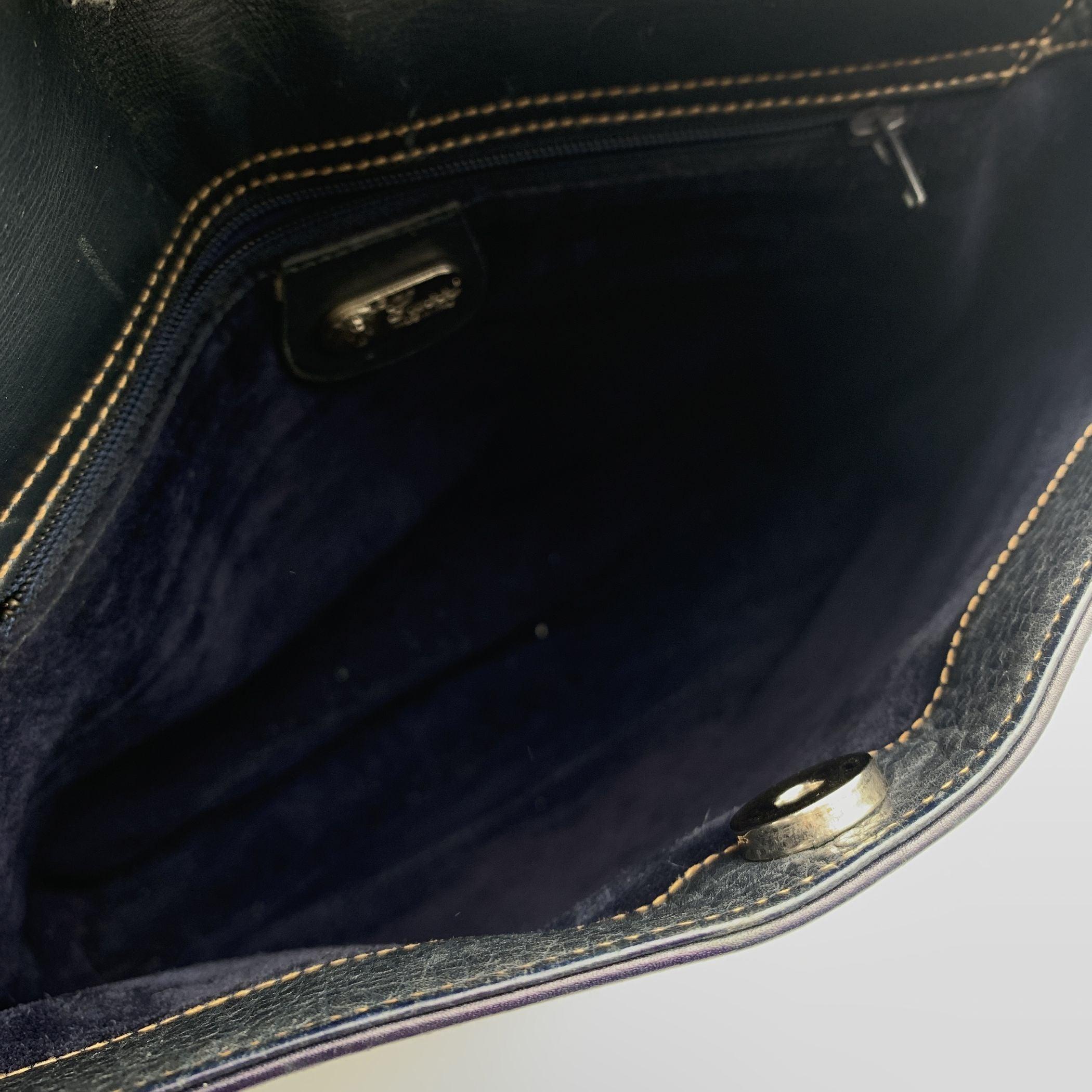 Gucci Vintage Blue Leather Web Stripes Bucket Shoulder Bag For Sale 1