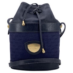 Gucci Vintage Blue Micro GG Canvas Drawstring Mini Bucket Bag